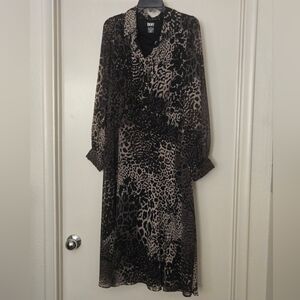 DKNY Leopard Print Black Dress
